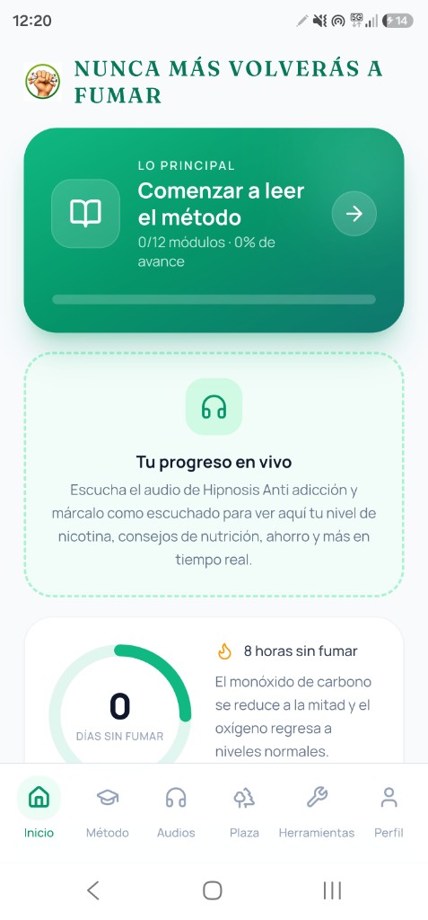 Inicio de la app con el método y el progreso