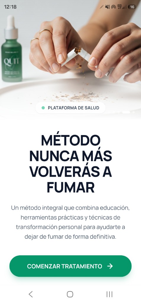 Pantalla de inicio de la app Nunca más volverás a fumar