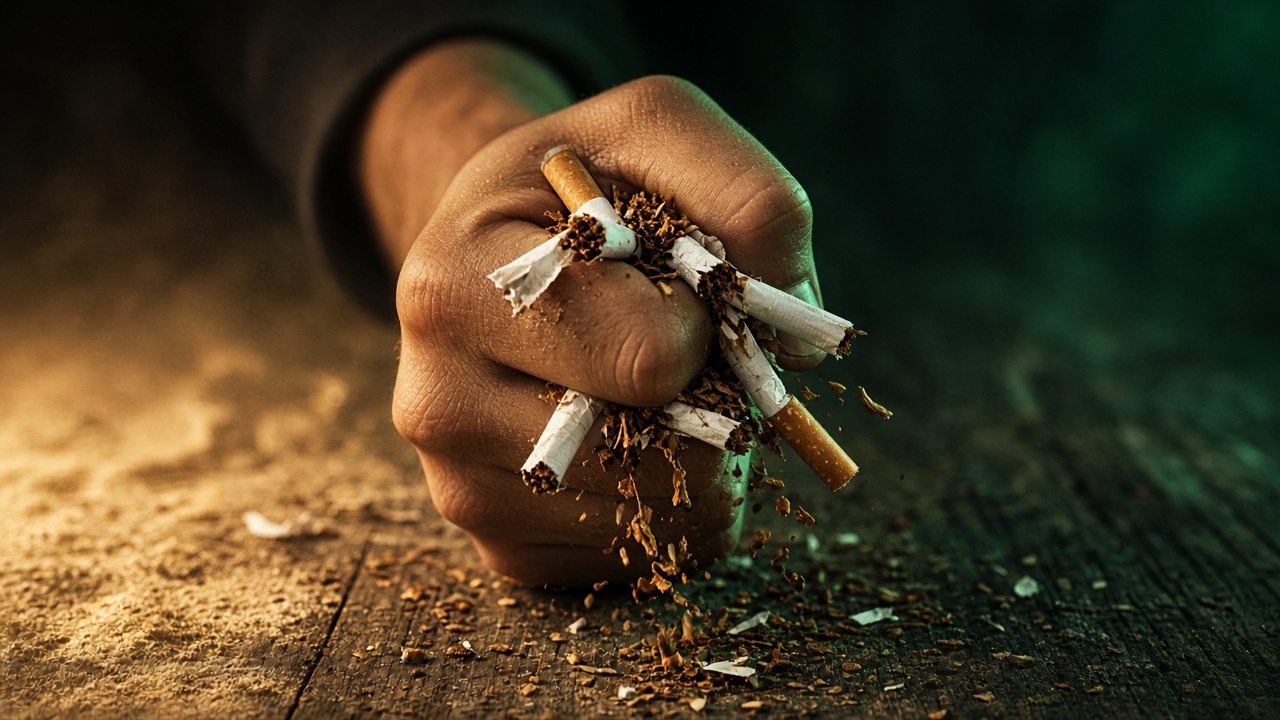 Un puño aplastando cigarros: el último cigarrillo se fuma el día de la sesión